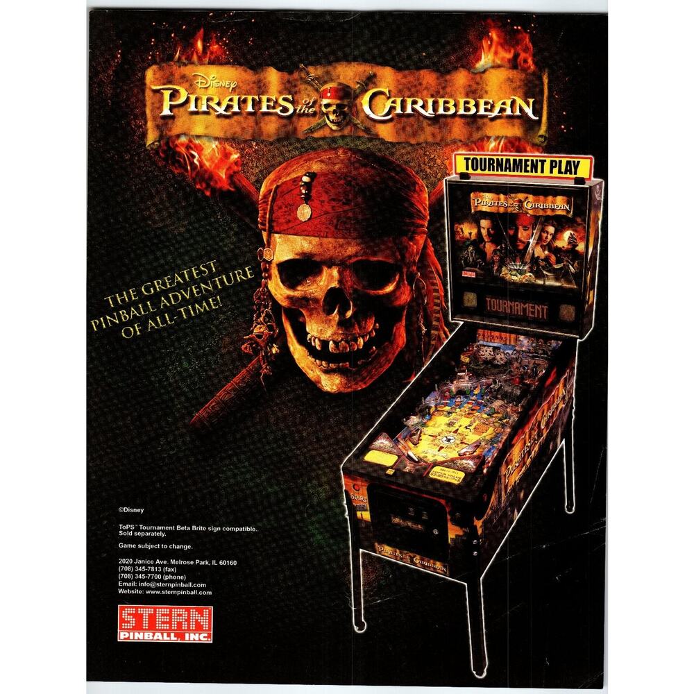 Disney Pirates of the Caribbean 2006 Stern Pinball Flyer Vintage Ephemera